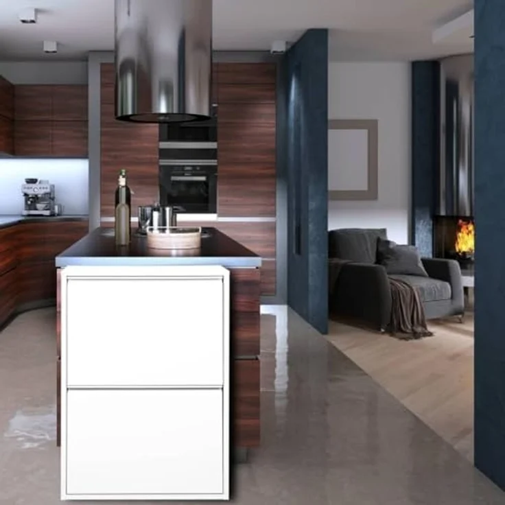 Dmora Platzsparender Abfalleimer für differenziert mit vier Eimer, Farbe weiß, Maße 60 x 92 x 25 cm – Bild 4