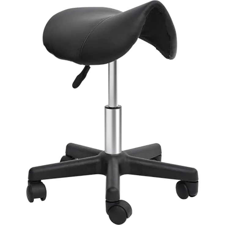 HOMCOM Rollhocker Höhenverstellbarer Drehhocker Arbeitshocker mit Rädern Drehbarer Salonstuhl Sitzhocker Salon Hocker Kunstleder Schwarz 35 x 38 x 43-55H cm