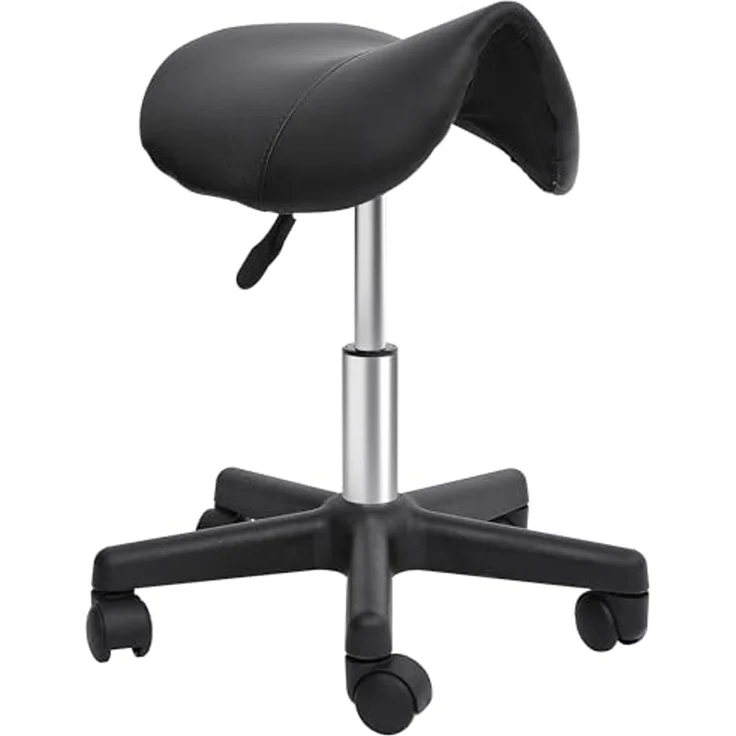 HOMCOM Rollhocker Höhenverstellbarer Drehhocker Arbeitshocker mit Rädern Drehbarer Salonstuhl Sitzhocker Salon Hocker Kunstleder Schwarz 35 x 38 x 43-55H cm – Bild 1