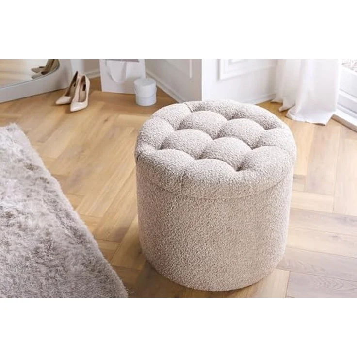 riess-ambiente Sitzhocker MODERN BAROCK 50cm champagner · Aufbewahrungskorb mit Bouclé-Bezug (Einzelartikel, 1 St), zylinderförmig · rund · abnehmbarer Deckel · mit Stauraum · Wohnzimmer – Bild 2