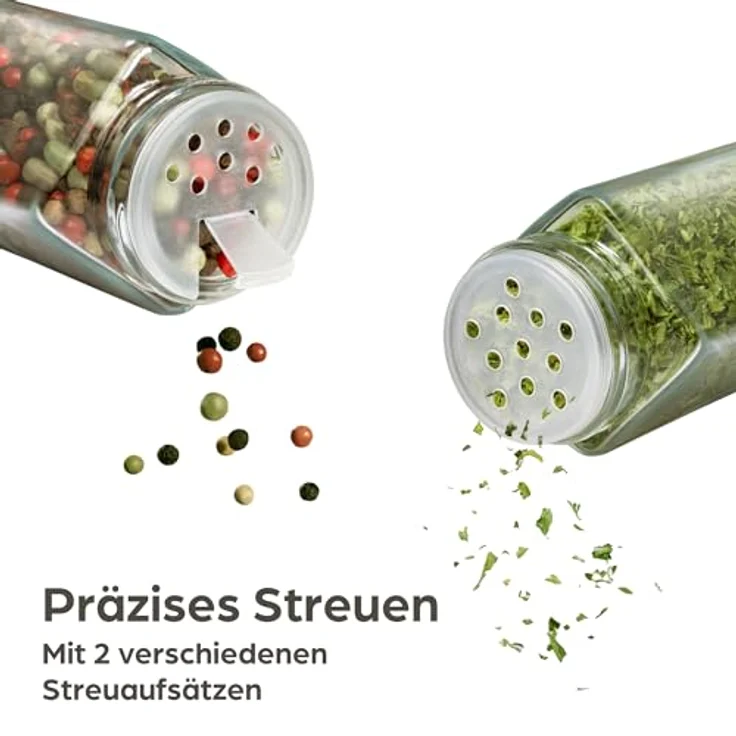 Praknu Gewürzstreuer Gewürzgläser Eckig mit Bambusdeckel - 12er Set - Gewürz Organizer, (12-tlg), 120 ml Gewürz Organizer - Gewürzdosen - Gewürzgläser - Gewürzbehälter – Bild 5