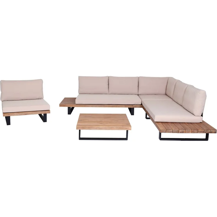 Garten-Garnitur mit Sessel HWC-H54, Lounge-Set Sofa, Spun Poly Akazie Holz FSC® Aluminium ~ hellbraun, Polster beige – Bild 9