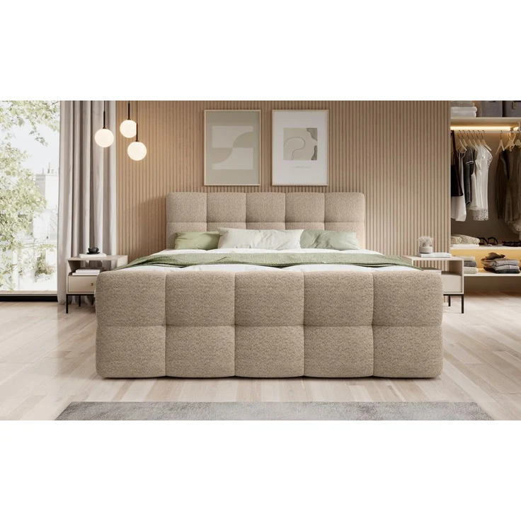 thematys Boxbett mit Bettkasten 180x200cm, mit Bonnellfederkernmatratze H3, Bouclé/Velours, mit Stauraum, mit 3 cm Topper, Beige (Arena 02), Art.-Nr. S04GH0RG626 – Bild 2