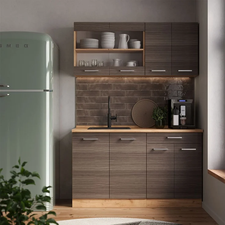 Singleküche R-Line Edelgrau/Goldkraft Eiche 140 cm , AP Marmor Vicco – Bild 4