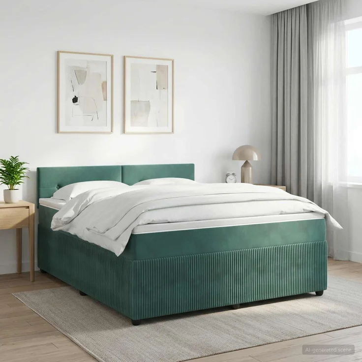 vidaXL Boxspringbett mit Matratze Dunkelgrün 140 x 200 cm Samt 3451694 – Bild 1