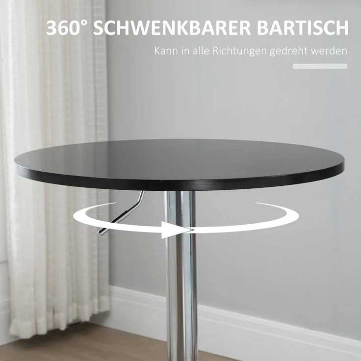 EINHOM Runder Bartisch Höhenverstellbar Drehtisch Stahl Schwarz Ø61 × 70-97 cm – Bild 5