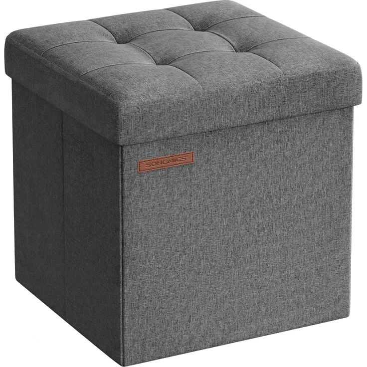 Songmics Sitzhocker mit Stauraum, Faltbarer Hocker, Fußhocker, Falthocker, Sitzwürfel für Wohnzimmer, Schlafzimmer, 30 x 30 x 30 cm, dunkelgrau LSF028G01