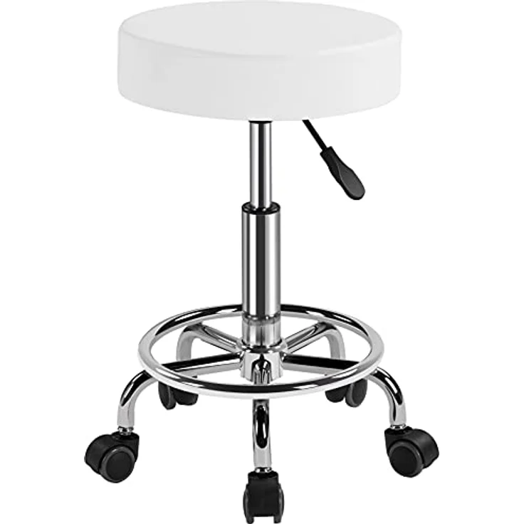 Yaheetech Rollhocker Höhenverstellbar 50,5–65 cm Sitzhöhe Drehhocker 360° Drehbar Bürohocker bis 120 kg Arbeitshocker mit Rollen Hocker Weiß – Bild 2