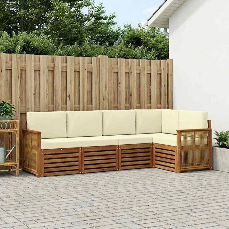 vidaXL Outdoor-Sofagarnitur 4 stk. 5-Sitzer Natur und Creme 3384356 – Bild 1