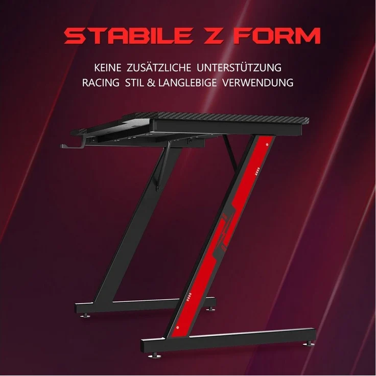 HOMALL Gamingtisch Gaming Tisch Computertisch Schreibtisch 120x60 cm, Z-Frame (Gamer Tisch,Schreibtisch,Ergonomischer PC-Schreibtisch mit Kopfhörerhaken,PC Tisch,1-St) – Bild 3