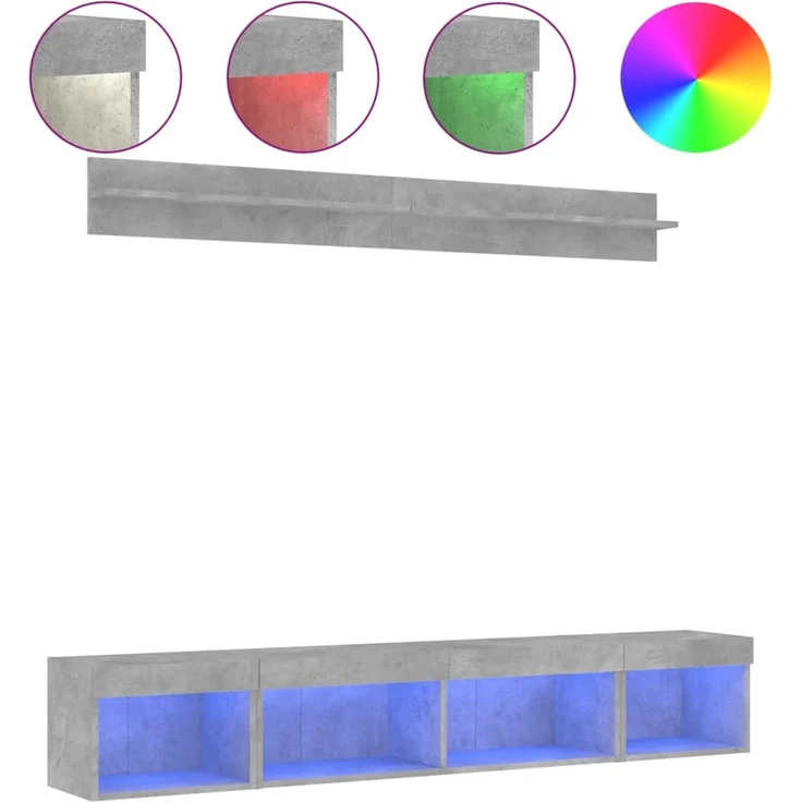 vidaXL 5-tlg. Wohnwand mit LED-Beleuchtung Betongrau Holzwerkstoff 3216685 – Bild 2