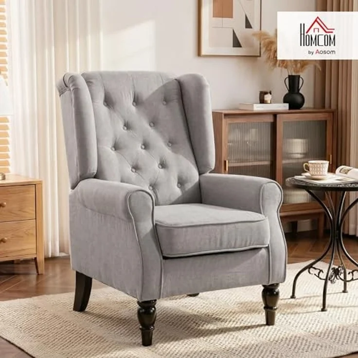 HOMCOM Sessel Einzelsessel, Akzentsessel mit Tufting Holzfüße (Ohrensessel, 1-St, Relaxsessel), für Wohnzimmer, Grau – Bild 2