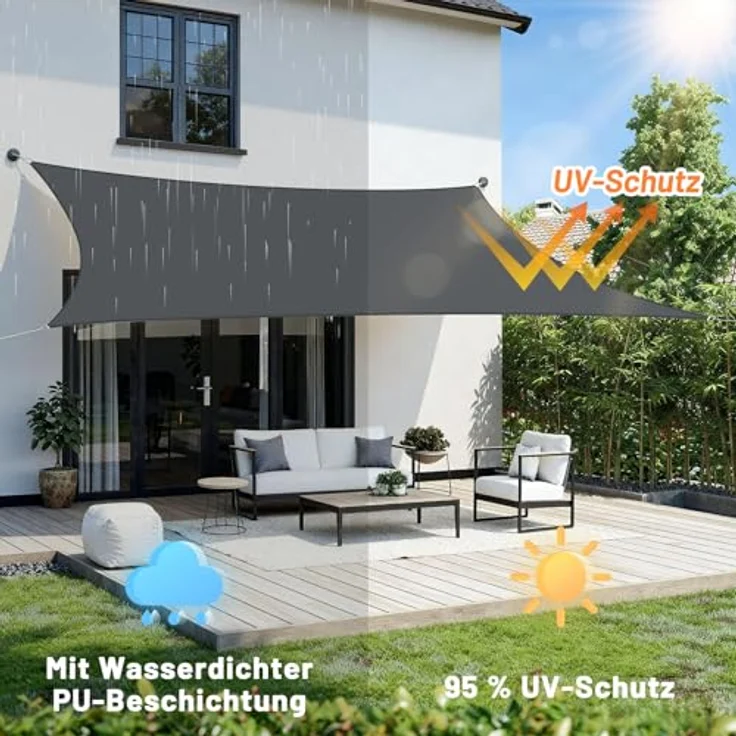 LOVE STORY Sonnensegel Wasserdicht 3x4 m Rechteckig PES Polyester Sonnenschutz Windschutz Balkon Terrasse 95% UV-Schut,für Balkon Garten,Anthrazit – Bild 4