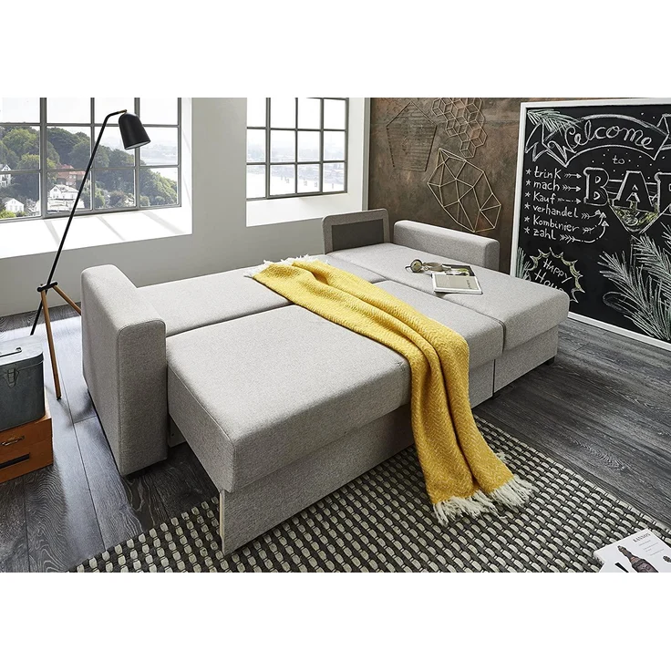 Atlantic Home Collection Dublin Schlafsofa mit Bettkasten, Polyester, Warmes Grau, L-Form Sofa – Bild 5