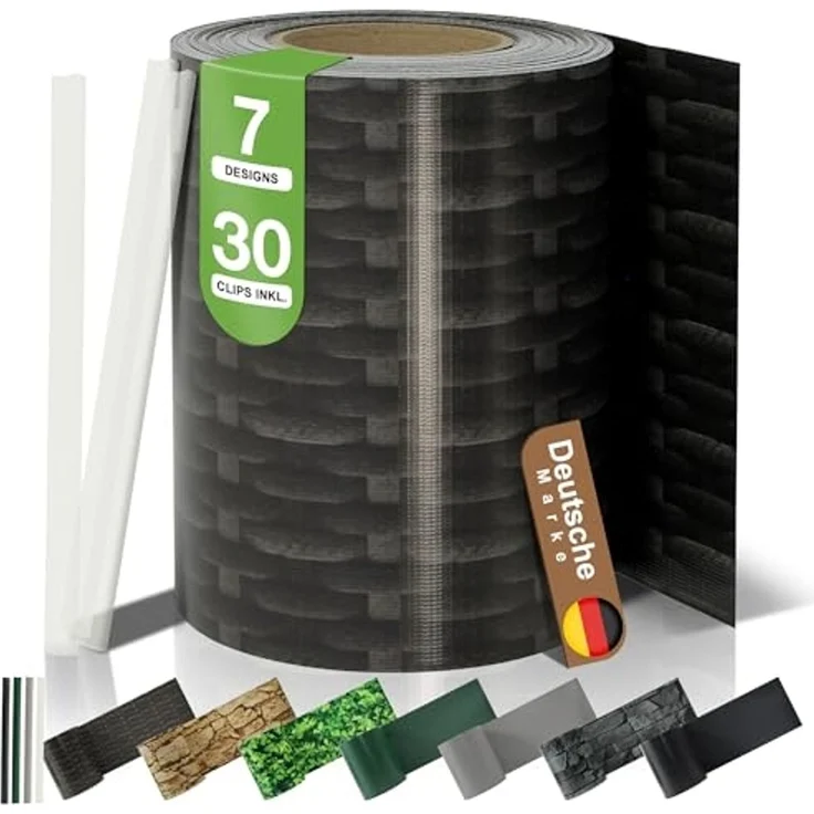 BooGardi PVC Sichtschutzstreifen · Sichtschutz Zaun 19 cm x 35 m Rattan 1 Rolle · 450 g/m² · inkl. 30 Clips · Zaunblende für Doppelstabmattenzaun & Stabmattenzaun · Blickdicht & wetterfest – Bild 1