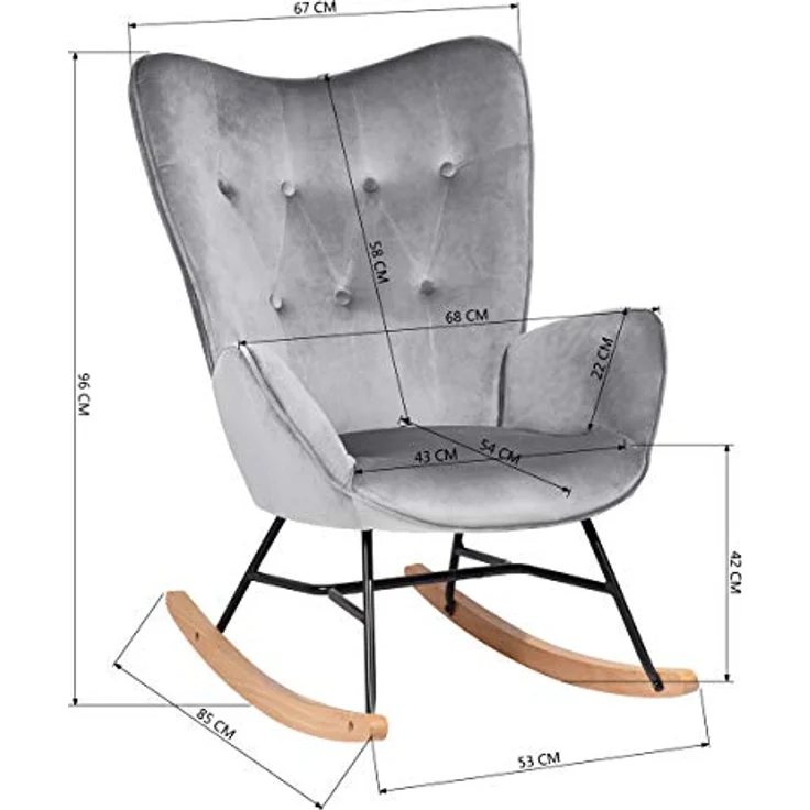 Möbel, Cosy Epping Velvet Dark Grey, Schaukelstuhl, Freizeitstuhl und Ruhe, Velours, Grau, für Wohnzimmer, Esszimmer, Füße aus Holz, Metall, 68 x 87 x 98 cm – Bild 4