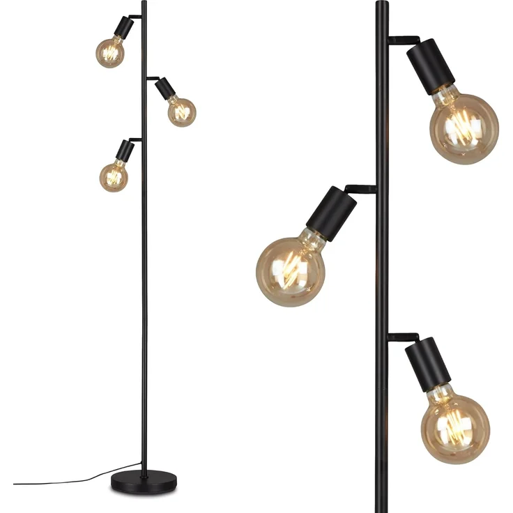 Briloner Leuchten Stehlampe 1387035 KUGLO, ohne Leuchtmittel, Warmweiß, metall/schwarz, inkl. Kabelschalter, exkl. 3x E27 max. 10 W – Bild 1
