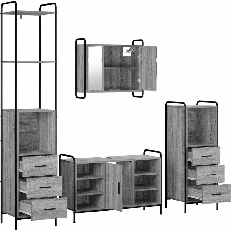 vidaXL Badezimmerschrank-Set 4 stk. Sonoma-Grau 40 x 36 x 200,5 cm 3444684 – Bild 7