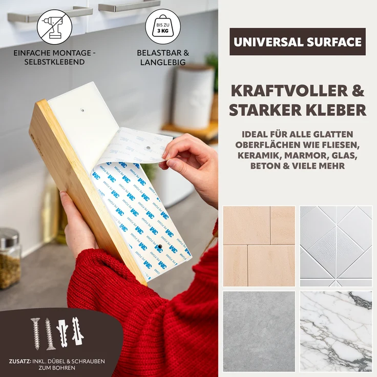 eluno Küchenrollenhalter mit Bambusablage aus Edelstahl in Schwarz, ca. 32 x 9,5 x 13 cm (B/H/T) – Bild 4