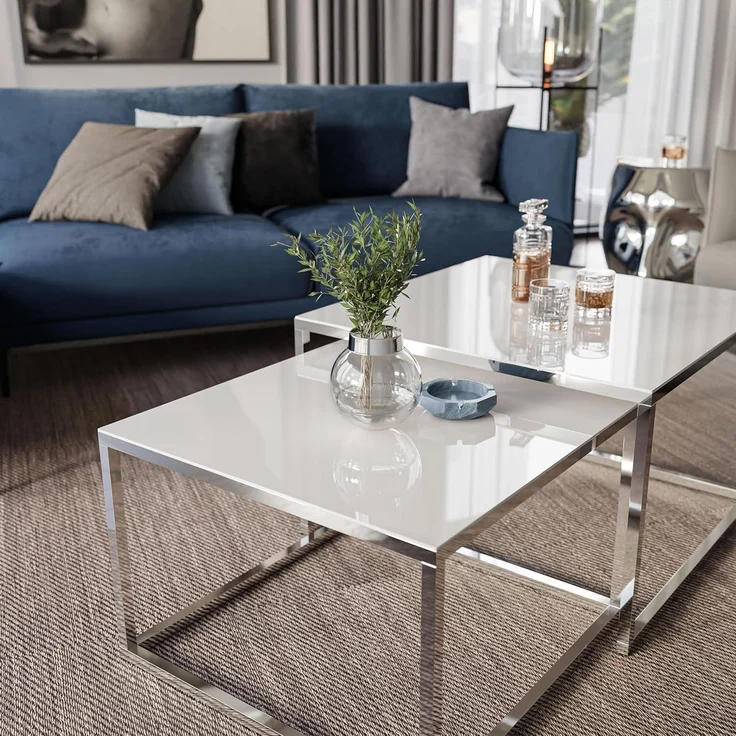 Lookway Couchtisch YOSHI GLASS 2in1 Chromgestell mit Glassplatte (2er-Set), Breite: 70 cm und 60 cm – Bild 4