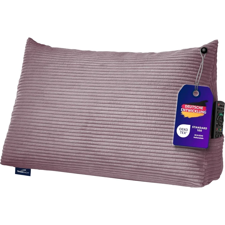 Traumnacht Cozy Rückenkissen, Lesekissen, 70x40 cm, rosa, Abnehmbarer,waschbarer Bezug aus gemütlichem Kord, praktisches Seitenfach, Öko-Tex Zertifiziert, produziert nach deutschem Qualitätsstandard – Bild 1