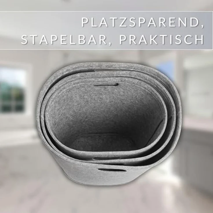 Libaro Wäschekorb 3er Set Wäschesammler 80l 60l 40l mit Griffen Wäschesack Filz grau, Wäschekörbe Stapelbar abwaschbar Aufbewahrung im Bad Aufbewahrungskorb – Bild 5