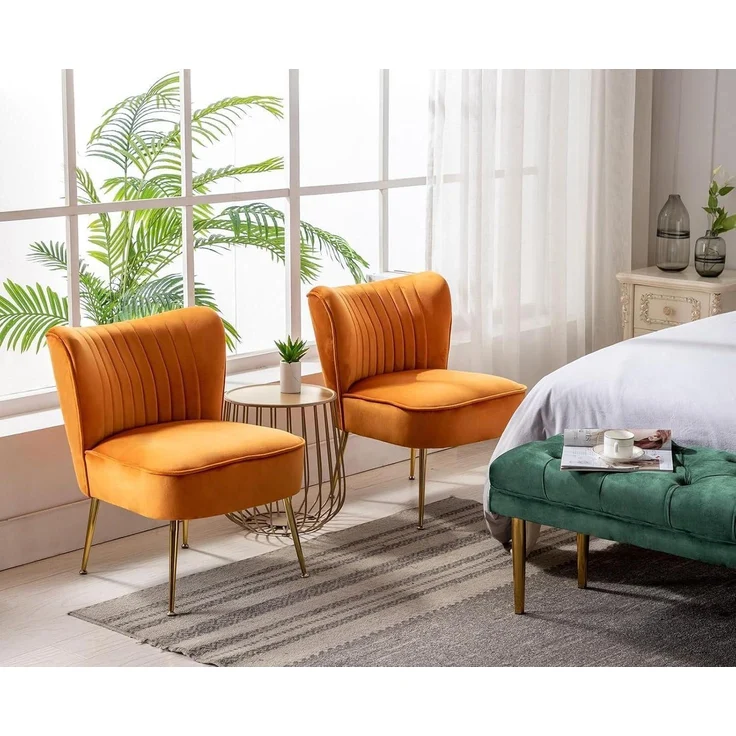 Sessel Samt Loungesessel Ohrensessel Metallbeine Orange – Bild 6