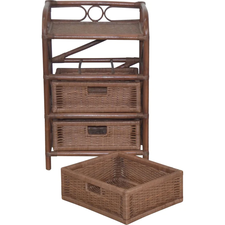Rattanregal mit 3 Schubladen – Handgeflochtene Kommode im Naturlook dunkelbraun – Bild 3