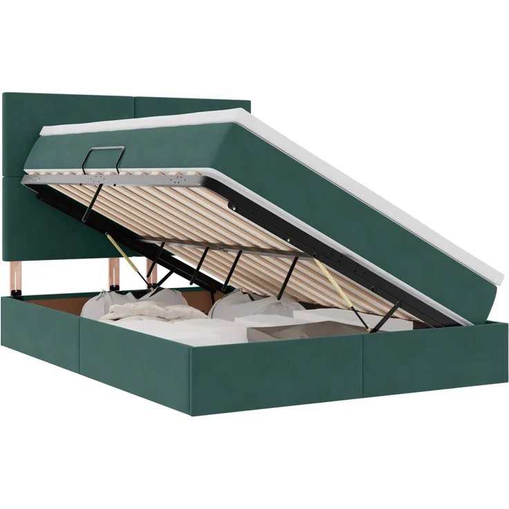 vidaXL Aufbewahrungsbett mit Matratze Dunkelgrün 140 x 190 cm Samt 3371970 – Bild 2