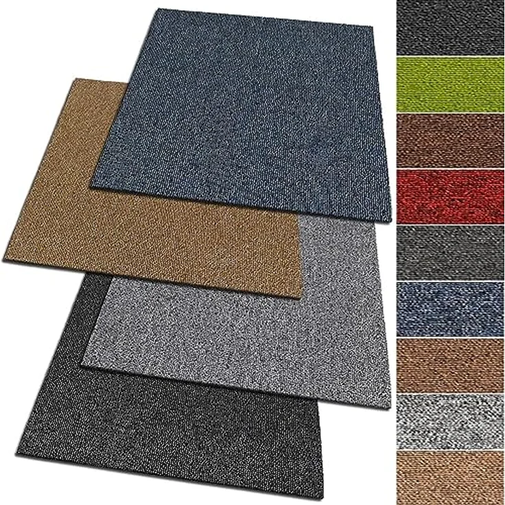 KARAT Teppichfliesen Moskau 50x50 cm selbstliegend - 48 Stück Set - 12m² strapazierfähiger Teppich Bodenbelag mit hochwertigem Schlingenflor für Haus & Büro - antistatisch mit Bitumen Rücken, Anthrazit – Bild 9