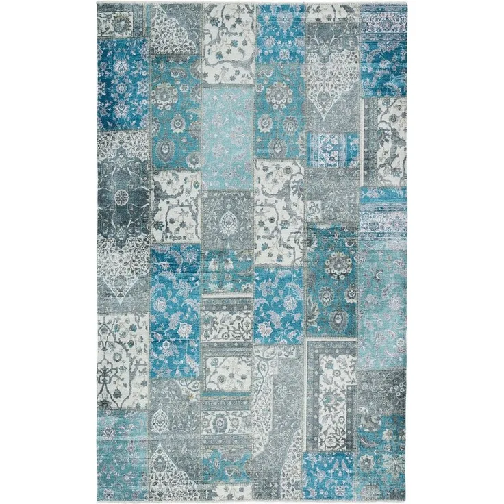 Tesso Living Designteppich MICHELE, Teppich Vintage Look, bunt, Patchwork, Rechteckig, Wohnzimmerteppich, Flachgewebe Print, rutschfest & waschbar