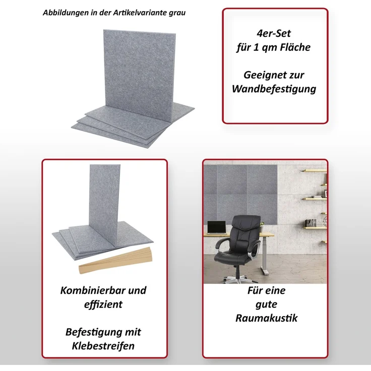 4er-Set Akustikwandpaneel HWC-L52, Wandpaneele Akustikplatten, schalldämmend 1qm Fläche 50x50cm ~ hellbraun – Bild 2
