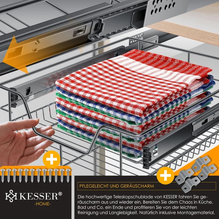 KESSER® Teleskopschublade 30-60cm Schrankbreite verchromt aus Edelstahl Schubladeneinsatz für Küchenschrank Korbauszug Schrankauszug 1x 60cm - Anthrazit – Bild 6