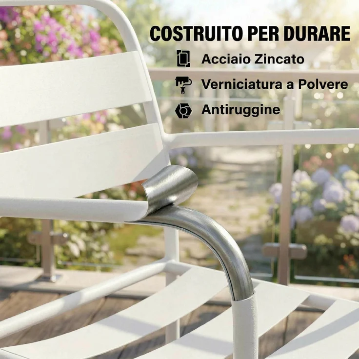 3-teiliges Bistrò-Set: Glastisch und 2 Stühle, weiße Gartenmöbel. – Bild 7