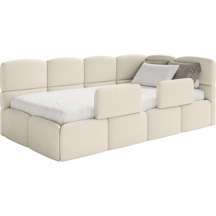 Selsey 'Cloudy' Jugendbett rechts, Matratze & Rausfallschutz, Bouclé Hellbeige, 90x200 cm – Bild 1
