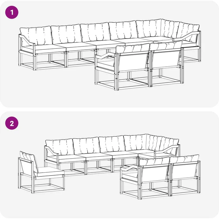 vidaXL Outdoor-Sofagarnitur 8 stk. 8-Sitzer Weiß und Hellgrau 3388813 – Bild 8