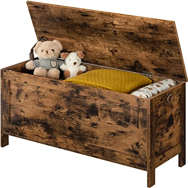 HOOBRO Truhen, Sitzbank mit Stauraum, Spielzeugtruhe mit Deckel, Schuhbank, Sitztruhe, Aufbewahrungstruhe, Robust, Sicherheitsscharniere, Schlafzimmer, Wohnzimmer, 100 cm, Dunkelbraun EBF100CW01 – Bild 10