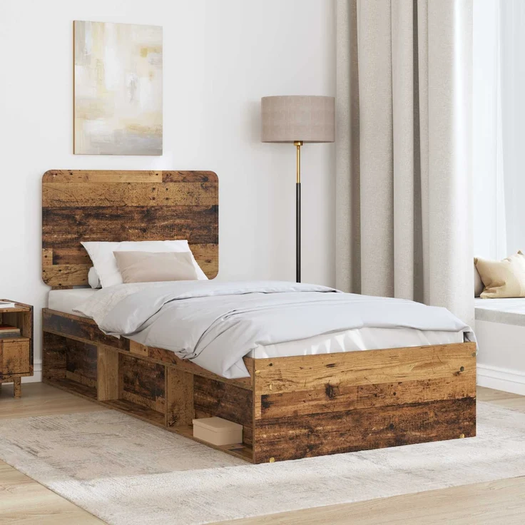 vidaXL Bettrahmen Altholz 90 x 190 cm Massives Kiefernholz 3412549 – Bild 2