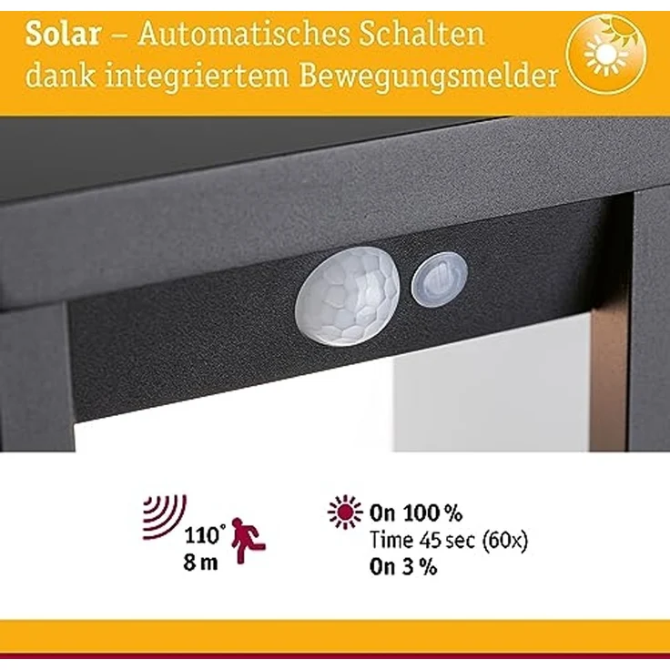 Paulmann 94572 Outdoor Solar LED Wandleuchte Marisol IP44 3000K schwarz – Bild 3