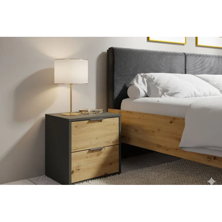 Deine Möbel 24 Schlafzimmer-Set RON A – modernes Komplett-Schlafzimmer in Artisan Eiche / Graphit, (Set, 5-tlg, ideal für Ihr Schlafzimmer, Bett 160x200 / 180x200), inkl. Kleiderschrank, Doppelbett, Kommode & 2 Nachttische – Bild 4