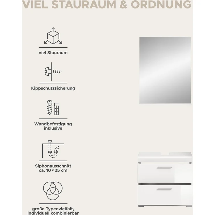 Xonox Scout Badkombination (B/H/T: 60x191x34 cm) in weiß Nachbildung und weiß Hochglanz tiefzieh – Bild 12