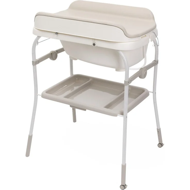 Chicco Soft Bubble Armonia Klappbare Wickelkommode, Baby Wickeltisch mit Integrierter Babywanne, 4in1 Herausnehmbare Badewanne, Platzsparendes Gestell mit Rollen, Höhenverstellbar, Beine in Holzoptik – Bild 1