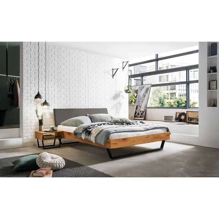 Hasena Massivholzbett Sariano Wildeiche mit Polster-Kopfteil 160x210 cm, Komforthöhe 25 cm – Bild 2