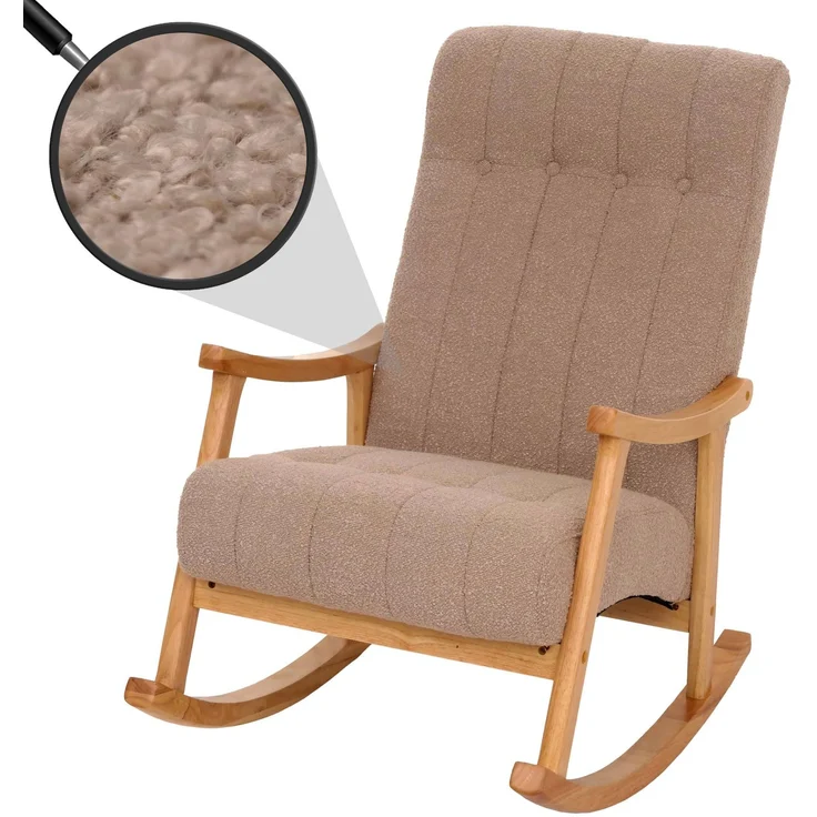 Schaukelstuhl HWC-K10, Relaxsessel, Holz FSC® Stoff/Textil Bouclé (450g/m²) ~ taupe, Gestell natur – Bild 1