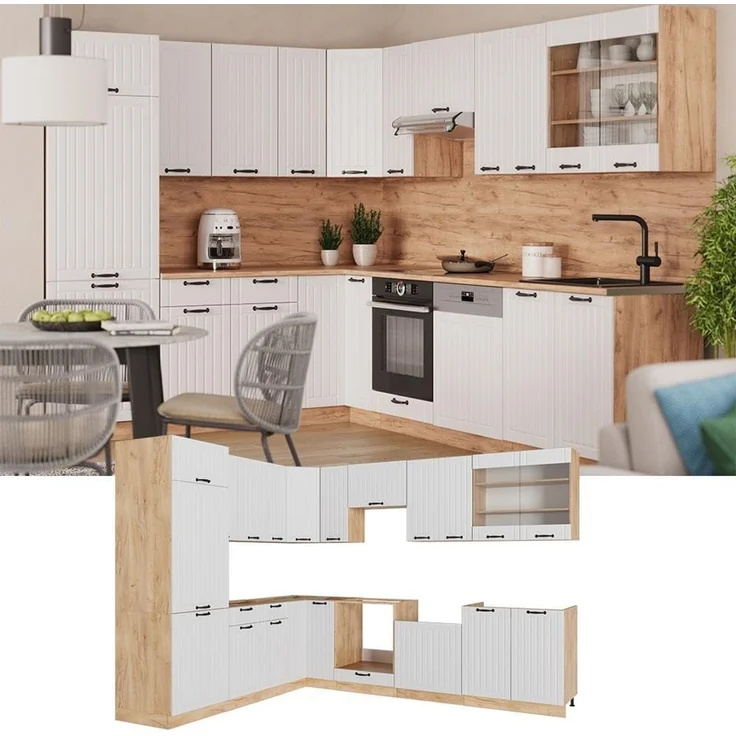 Eckküche Fame-Line Weiß Landhaus/Goldkraft Eiche 287 x 227 cm, AP Anthrazit Vicco – Bild 5
