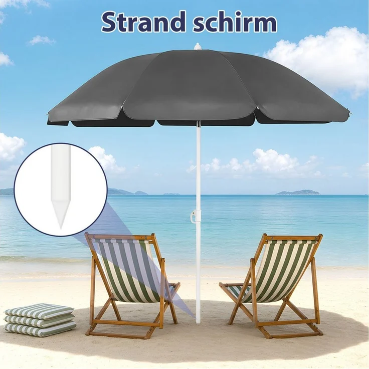 SUNULA Sonnenschirm Ø140/Ø160 cm Balkonschirm Rund Strandschirm mit Schutzhülle, LxB: 140x140 cm, 140 cm mit Knickfunktion, Höhenverstellbar, Leicht zu Transportieren – Bild 2