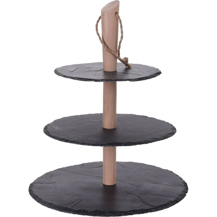 Spetebo Etagere Schiefer Etagere 3-stöckig - 36 cm, Schiefer, Holz, (Stück, 1-tlg, Servierständer), Servierplatte mit Holz Ständer – Bild 3