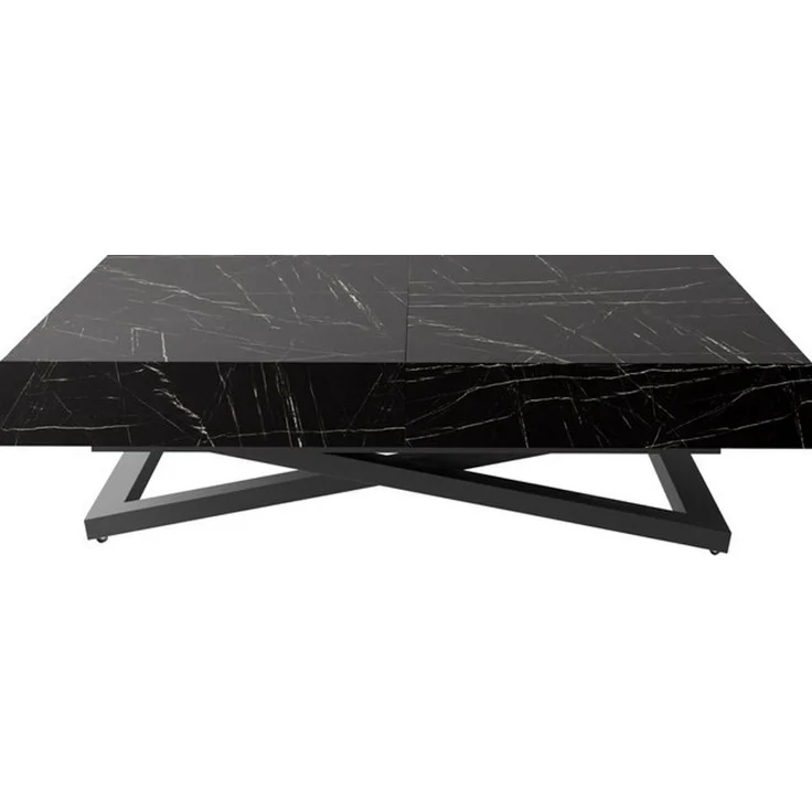 WFL GROUP Couchtisch Cavetta U höhenverstellbar ausziehbar mit schwarzen Metallbeinen (erhältlich in einer Größe – 120 x 80 x 27-76 cm, ausziehbar auf 200 cm), industrial Tisch in Holzoptik für Küche, Esszimmer oder Wohnzimmer – Bild 4