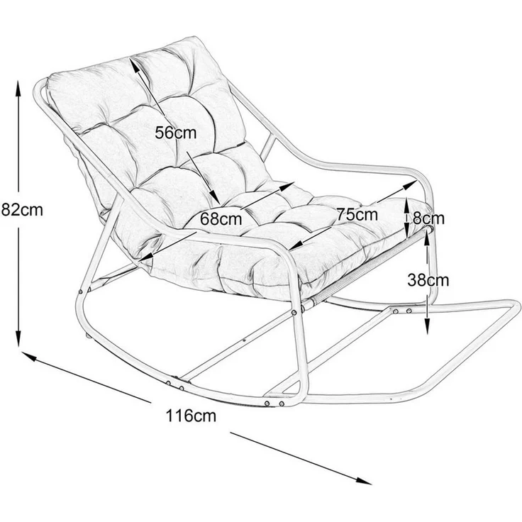 LVHOM Schaukelstuhl mit Fußstütze 75x116x82cm, wasserfestem Gestell für drinnen, draußen (8 cm integriertes Rücken-Sitzkissen, ergonomisches Design, geräuschlos & rutschfest, rostfreier Stahlrahmen, belastbar bis 130 kg), ideal für In-/Outdoor, Balkon,... – Bild 3