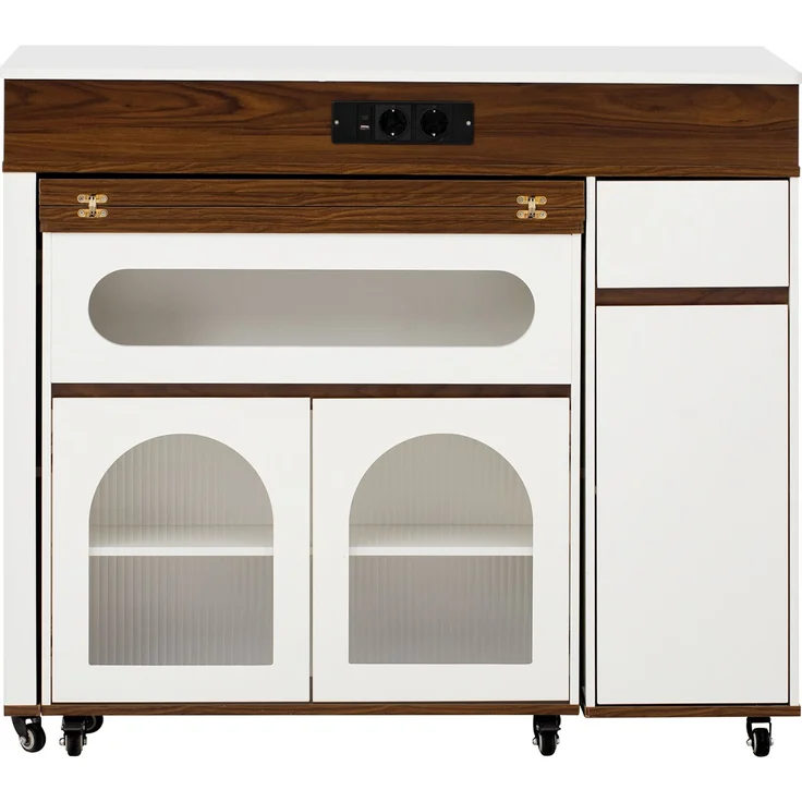 Kücheninsel aus MDF mit ausziehbarer Tischplatte, H 95,5 x T 110,5 x B 50,5 cm, Weiß/Walnuss – Bild 10